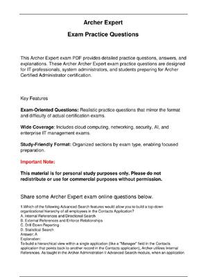 Preview image for Archer Expert Exam Practice Questions for Archer  Certified Administrator certification.