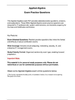 Preview image for Applied Algebra Exam Practice Questions WGU Applied-Algebra exam practice questions are  designed for IT professionals, system administrators, and students preparing for  Courses and Certificates