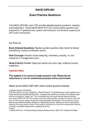 Preview image for NACE CIP3 001 AMPP Exam Practice Questions CIP Level 3 certification.