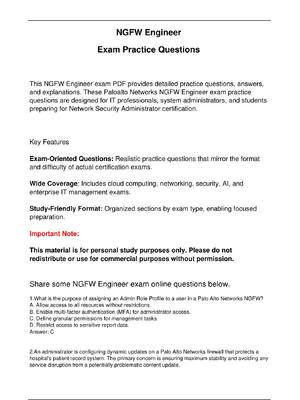 Preview image for NGFW Engineer Palo Alto Networks Exam Updated Practice Questions in June 2026 for Network Security Administrator certification.