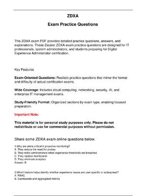 Preview image for ZDXA Zscaler Exam Practice Questions for Digital  Experience Administrator certification.