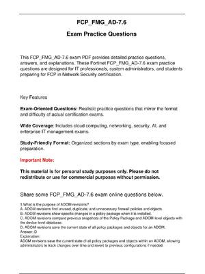Preview of FCP FMG AD-7.6 Fortinet Exam Practice Questions for FCP in Network Security certification.
