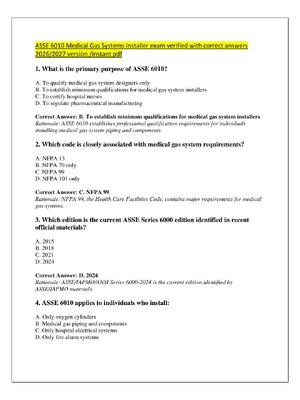 Preview of ASSE 6010 Medical Gas Systems Installer exam verified with correct answers  2026/2027 vers