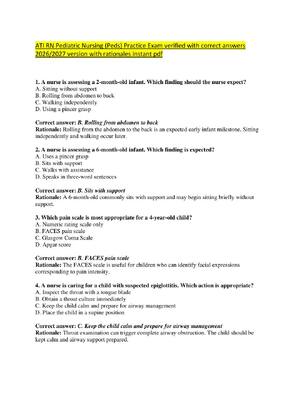 Preview of ATI RN Pediatric Nursing (Peds) Practice Exam verified with correct answers  2026/2027 ver