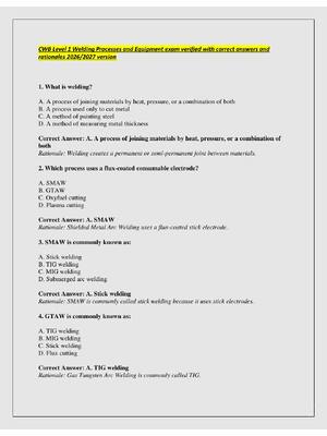 Preview of CWB Level 1 Welding Processes and Equipment exam verified with correct answers and  ration