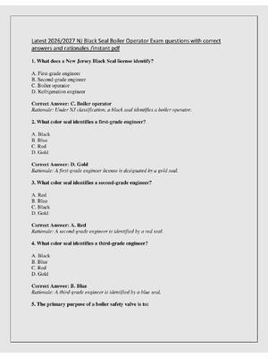 Preview of Latest 2026/2027 NJ Black Seal Boiler Operator Exam questions with correct  answers and ra