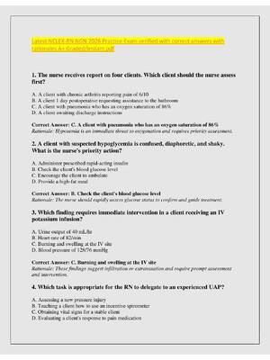 Preview of Latest NCLEX-RN NGN 2026 Practice Exam verified with correct answers with  rationales A+ G