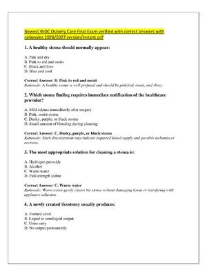Preview of Newest WOC Ostomy Care Final Exam verified with correct answers with  rationales 2026/2027