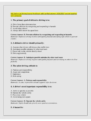 Preview of NSC Defensive Driving Course Final Exam with verified answers 2026/2027 version together