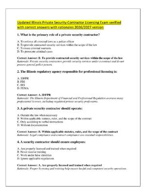 Preview of Updated Illinois Private Security Contractor Licensing Exam verified  with correct answers