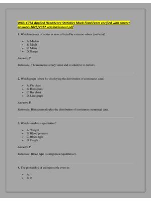 Preview of WGU C784 Applied Healthcare Statistics Mock Final Exam verified with correct  answers 2026