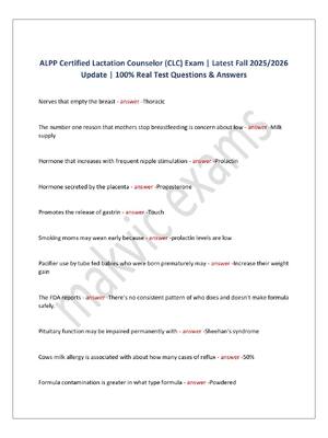 Preview image for ALPP Certified Lactation Counselor (CLC) Exam | Latest Fall 2025/2026 Update | 100% Real Test Questions & Answers