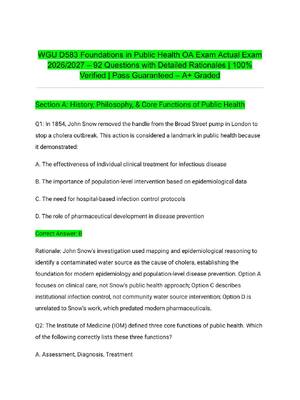 Preview of WGU D583 Foundations in Public Health OA Exam Actual Exam 2026/2027 – 92 Questions with De