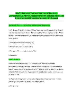 Preview of BIOS 256 Final Exam Actual Exam 2026/2027 – Comprehensive A&P IV Assessment with Detailed