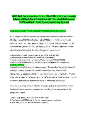 Preview of NUR 265 Exam 4 Actual Exam 2026/2027 – Comprehensive Advanced Med-Surg Questions with Deta