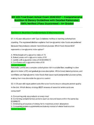 Preview of NR 228 Final Exam Actual Exam 2026/2027 – Comprehensive Nutrition & Dietary Guidelines wit