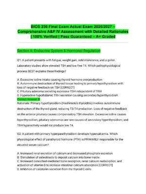 Preview of BIOS 256 Final Exam Actual Exam 2026/2027 – Comprehensive A&P IV Assessment with Detailed