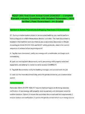 Preview of NEIEP 200 Final Exam Actual Exam 2026/2027 – Complete Elevator Industry Questions with Det