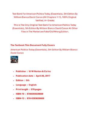 Preview image for Test Bank For American Politics Today (Essentials), 5th Edition By William Bianco David Canon