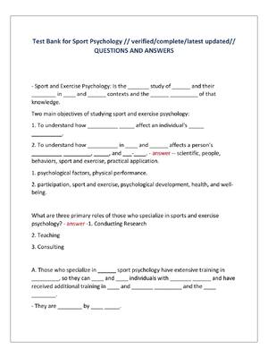 Preview image for Test Bank for Sport Psychology // verified/complete/latest updated//  QUESTIONS AND ANSWERS