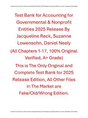 Preview image for Test Bank Accounting for Governmental & Nonprofit Entities 2025 Release By Jacqueline Reck, Suzanne Lowensohn, Daniel Neely