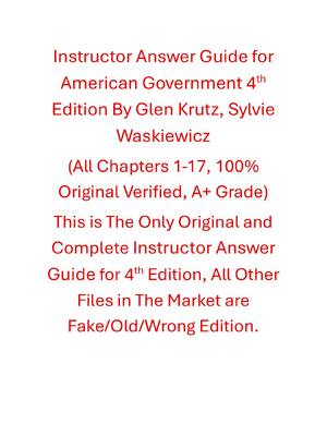 Preview image for Instructor Answer Guide American Government 4th Edition By Glen Krutz, Sylvie Waskiewicz