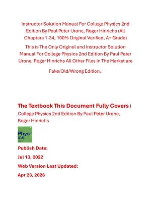 Preview of Solutions Manual College Physics 2nd Edition By Paul Peter Urone, Roger Hinrichs
