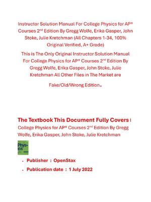 Preview of Solutions Manual College Physics for AP® Courses 2nd Edition By Gregg Wolfe, Erika Gasper,