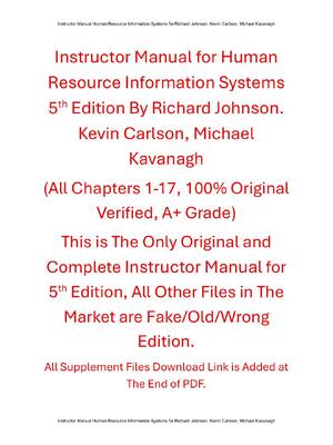 Preview of Instructor Manual Human Resource Information Systems 5th Edition By Richard Johnson. Kevin