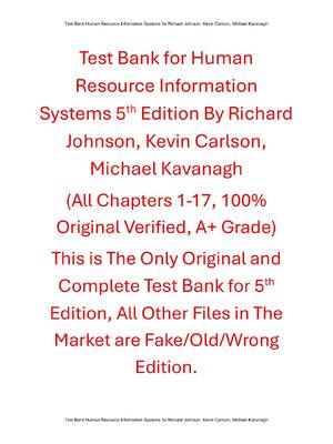 Preview of Test Bank Human Resource Information Systems 5th Edition By Richard Johnson. Kevin Carlson