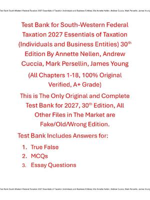 Preview of Test Bank South-Western Federal Taxation 2027 Essentials of Taxation (Individuals and Busi