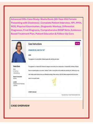Preview of Advanced DDx Case Study: Sheila Davis (68-Year-Old Female  Presenting with Dizziness) | Co