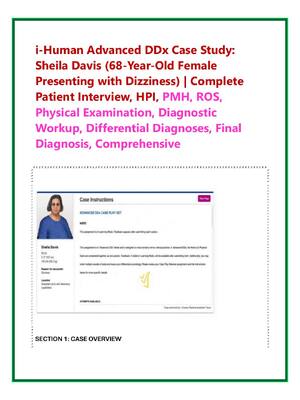Preview of i-Human Advanced DDx Case Study:  Sheila Davis (68-Year-Old Female  Presenting with Dizzin