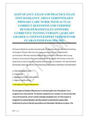 Preview of AGPCNP ANCC EXAM AND PRACTICE EXAM  TEST BANK|ANCC ADULT GERONTOLOGY  PRIMARY CARE NURSE