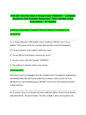 Preview of NUR 257 Chronic Exam 4 Actual Exam 2026/2027 – Complete Questions with Detailed Rationales
