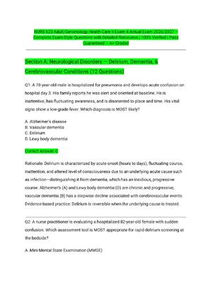 Preview of NURS 623 Adult/Gerontology Health Care II Exam 4 Actual Exam 2026/2027 – Complete Exam-Sty
