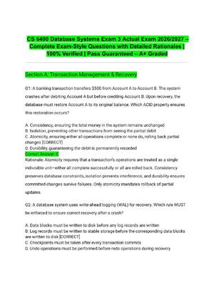 Preview of CS 6400 Database Systems Exam 3 Actual Exam 2026/2027 – Complete Exam-Style Questions with