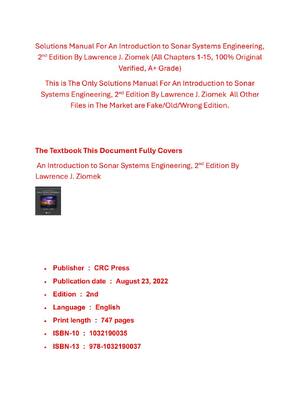 Preview of Solutions Manual For An Introduction to Sonar Systems Engineering, 2nd Edition By Lawrence