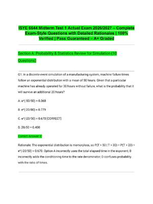 Preview of ISYE 6644 Midterm Test 1 Actual Exam 2026/2027 – Complete Exam-Style Questions with Detail