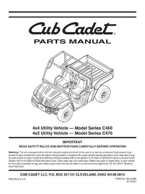 Preview of CUB CADET C460 C470 UTILITY VEHICLE PARTS MANUAL