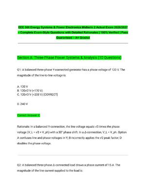 Preview of EEE 360 Energy Systems & Power Electronics Midterm 2 Actual Exam 2026/2027 – Complete Exam