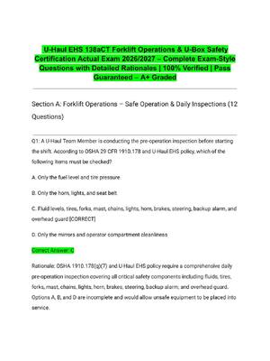 Preview of U-Haul EHS 138aCT Forklift Operations & U-Box Safety Certification Actual Exam 2026/2027 –