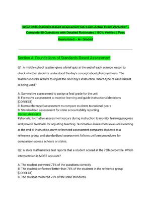 Preview of WGU D184 Standard-Based Assessment OA Exam Actual Exam 2026/2027 – Complete 50 Questions w