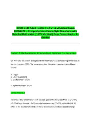 Preview of WGU D444 Adult Health 1 OA V1 & V2 Actual Exam 2026/2027 – Comprehensive Exam-Style Questi