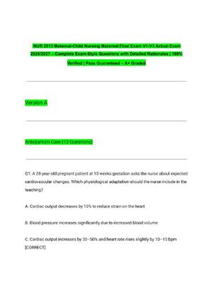 Preview of NUR 2513 Maternal-Child Nursing Maternal Final Exam V1-V3 Actual Exam 2026/2027 – Complete