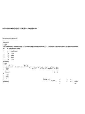 Preview of ISYE 6644 OAN O01 AO Final Exam Simulation 2026 Questions and Answers! 100% CORRECT ANSWER