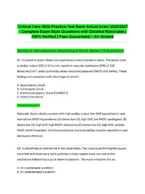 Preview of Critical Care HESI Practice Test Bank Actual Exam 2026/2027 – Complete Exam-Style Question