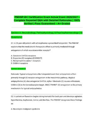 Preview of PMHNP-BC Certification Exam Actual Exam 2026/2027 – Complete Reported Q&A with Detailed Ra