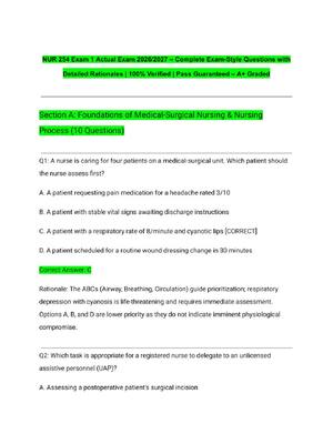 Preview of NUR 254 Exam 1 Actual Exam 2026/2027 – Complete Exam-Style Questions with Detailed Rationa