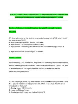 Preview of NUR 254 Exam 1 Actual Exam 2026/2027 – Complete Exam-Style Questions with Detailed Rationa